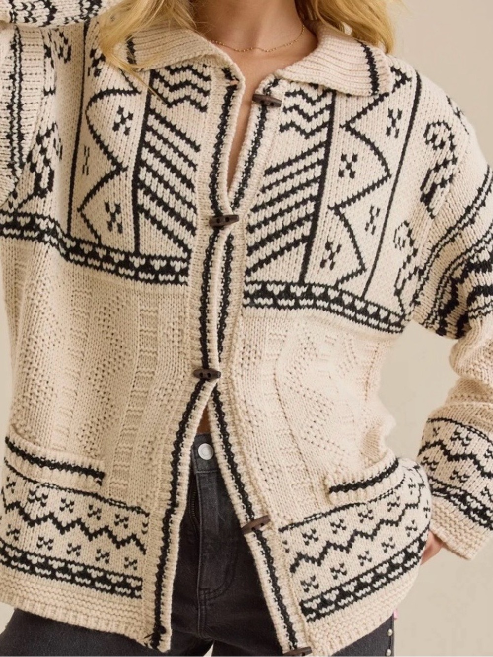 NEW Altar’d State Ivory & Black Knit Cardigan Sweater Size XL NWT